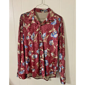 Coofandy Red Floral Velvet Men's Button up XL Terrylane Spandex Blend Disco